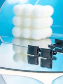 1pair Fashionable Zinc Alloy Rectangle Decor Cufflinks For Men For Daily Decoration, For Jewelry Gift And Party - Black - View 2