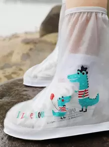 PVC Giày Đi Mưa Bao Hoạt Hình Dễ Thương Họa Tiết Khủng Long Chống Nước Có Thể Tái Sử Dụng Giày Đi Mưa Dành Cho Trẻ Em - trắng - Xem 3