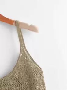 SHEIN Swim 素色吊帶短上衣 - 卡其色 - 查看 3