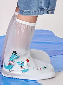 PVC Giày Đi Mưa Bao Hoạt Hình Dễ Thương Họa Tiết Khủng Long Chống Nước Có Thể Tái Sử Dụng Giày Đi Mưa Dành Cho Trẻ Em - trắng - Xem 4