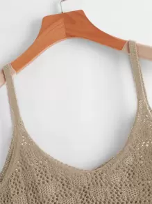 SHEIN Swim 素色吊帶短上衣 - 卡其色 - 查看 4