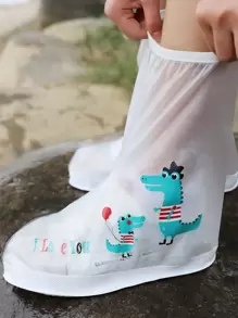 PVC Giày Đi Mưa Bao Hoạt Hình Dễ Thương Họa Tiết Khủng Long Chống Nước Có Thể Tái Sử Dụng Giày Đi Mưa Dành Cho Trẻ Em - trắng - Xem 7