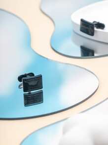 1pair Fashionable Zinc Alloy Rectangle Decor Cufflinks For Men For Daily Decoration, For Jewelry Gift And Party - Black - View 4