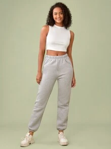 SHEIN BASICS Top De Tanque Sólido Y Recortado Con Cuello Redondo - Blanco - Ver 5