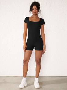 SHEIN BASICS Jednolity Kwadratowy Dekolt Jednokolorowy romper