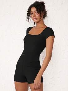 SHEIN BASICS Jednolity Kwadratowy Dekolt Jednokolorowy romper