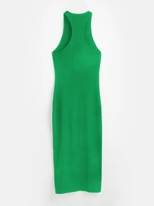 SHEIN BASICS Solid Halter Neck Bodycon Dress - Green - View 4