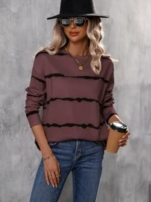 SHEIN LUNE Tie Dye Drop Shoulder Tee - Mauve Purple - View 1