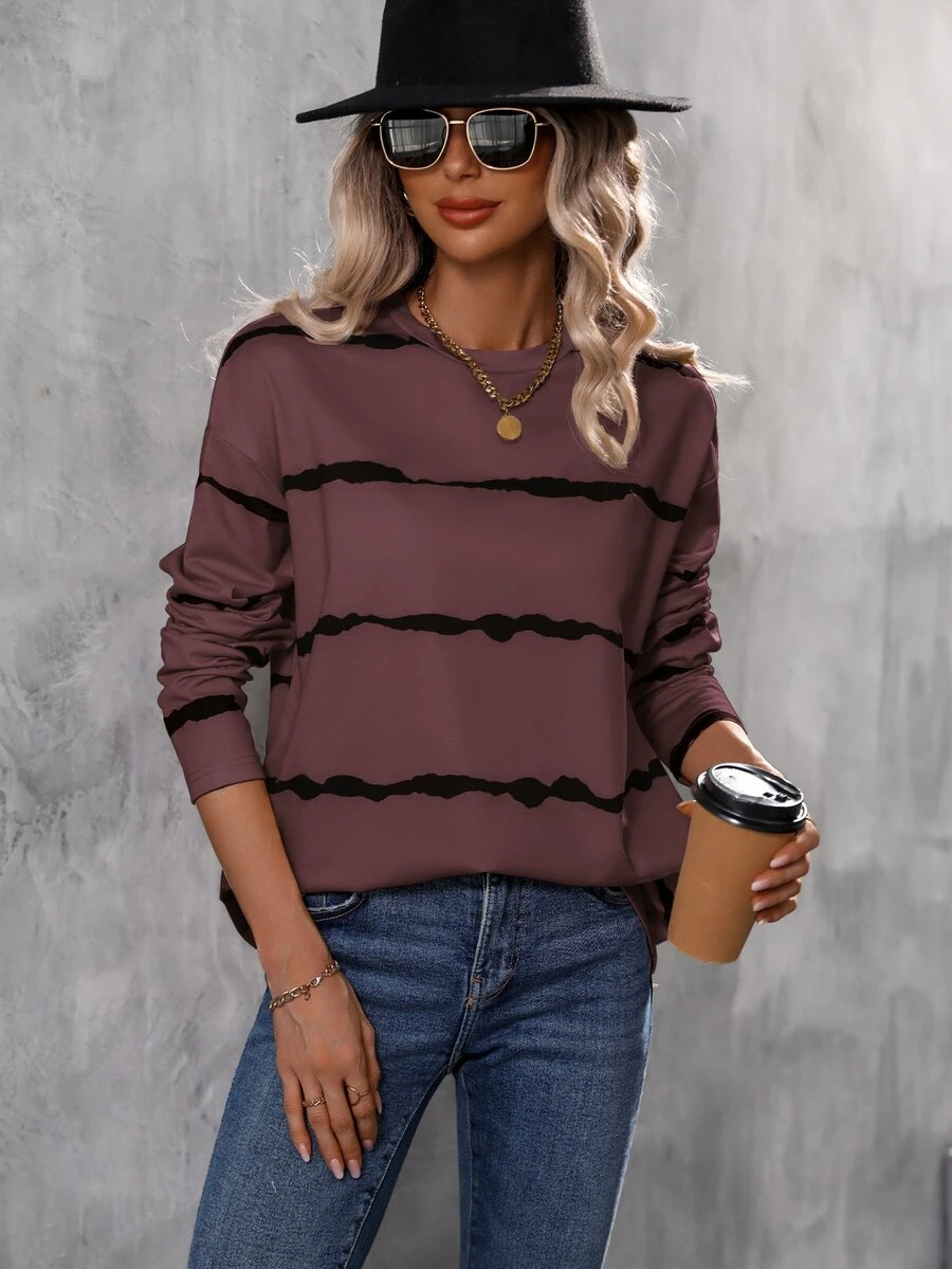 SHEIN LUNE Tie Dye Drop Shoulder Tee - Mauve Purple - View 1