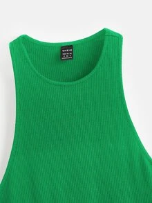 SHEIN BASICS Solid Halter Neck Bodycon Dress - Green - View 9