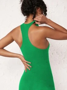 SHEIN BASICS Solid Halter Neck Bodycon Dress - Green - View 10