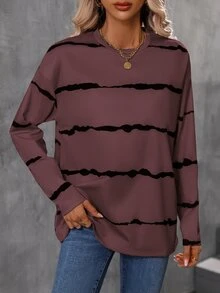 SHEIN LUNE Tie Dye Drop Shoulder Tee - Mauve Purple - View 4