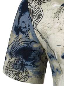 Men Color-block Print Button Up Shirt - Multicolor - View 4