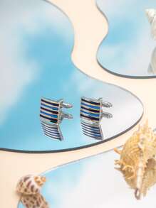 1Pair Minimalist Fashionable Zinc Alloy Striped Pattern Square Decor Cufflinks For Men For Daily Decoration - Silver - View 1