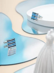 1Pair Minimalist Fashionable Zinc Alloy Striped Pattern Square Decor Cufflinks For Men For Daily Decoration - Silver - View 2