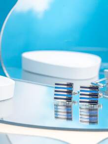 1Pair Minimalist Fashionable Zinc Alloy Striped Pattern Square Decor Cufflinks For Men For Daily Decoration - Silver - View 4