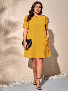 SHEIN Clasi Vestido túnico unicolor con doble bolsillo - Mostaza Amarilla - Ver 6