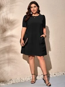 SHEIN Clasi Vestido túnico con doble bolsillo de manga farol - Negro - Ver 4