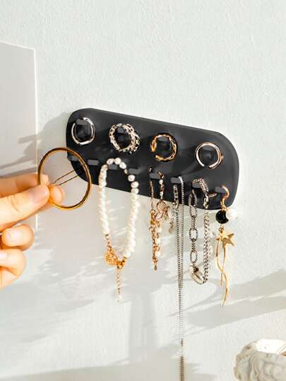 1pc Plastic Wall Mounted Jewelry Storage Rack, Modern Solid Wall Mounted Jewelry Rack For Home Back To School