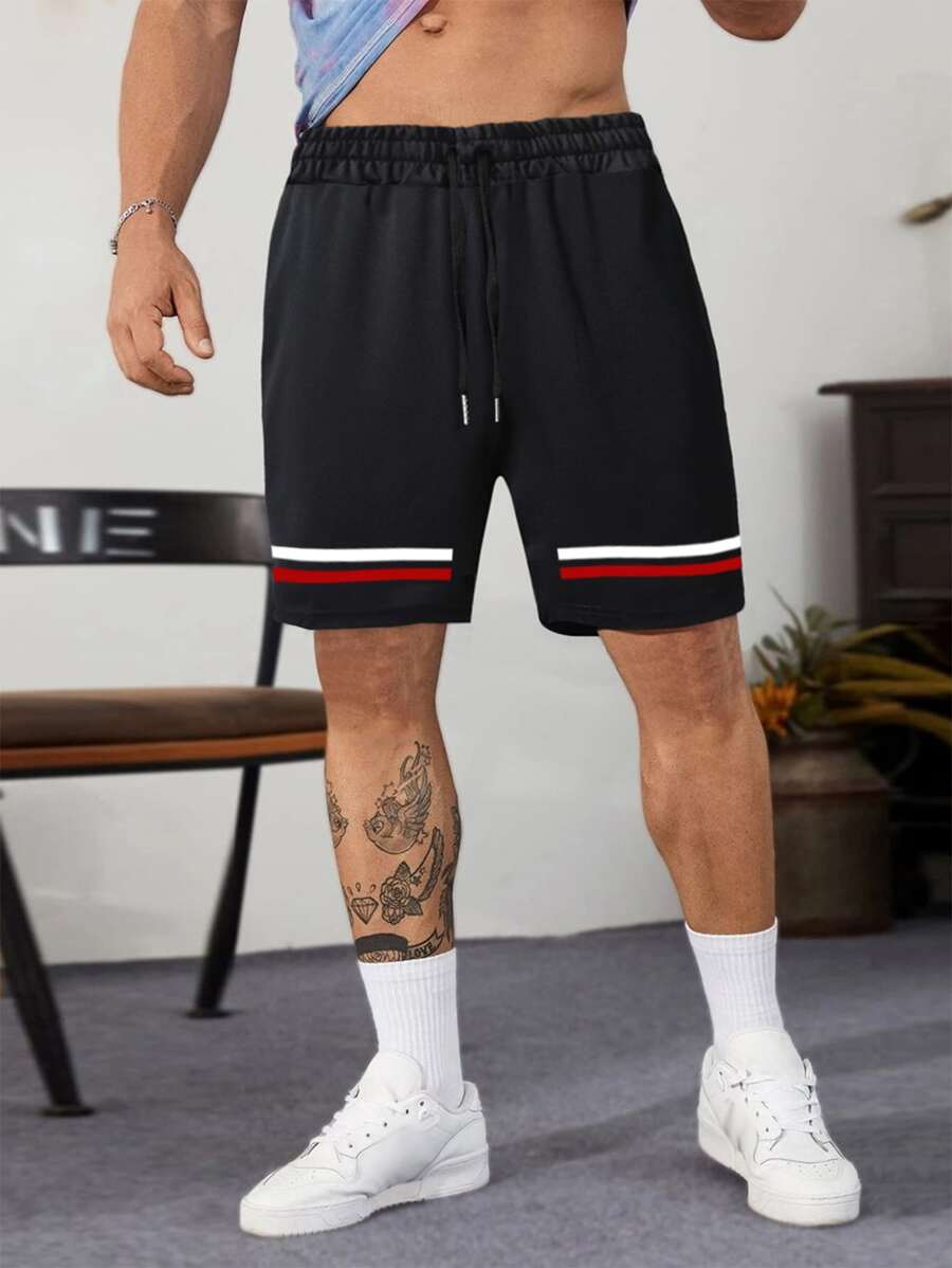 Manfinity Homme Men Plus Striped Drawstring Waist Shorts
