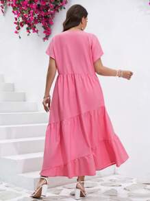 SHEIN VCAY Plus Butterfly Sleeve Ruffle Hem Smock Dress