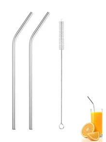 3pcs Stainless Steel Straw & Cleaning Brush Set,Kitchen,Christmas Gift,School Supplies - Silver - View 1