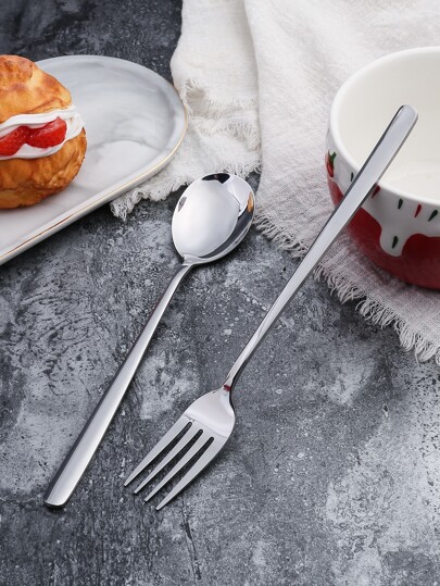 2pcs Stainless Steel Spoon & Fork Set, Kitchen, Christmas Gift,School Supplies