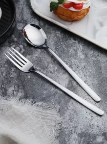 2pcs Stainless Steel Spoon & Fork Set, Kitchen, Christmas Gift,School Supplies