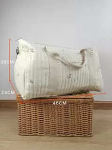 Embroidered Short Distance Travel Duffel Bag With Large Capacity, Lightweight, Boston Style, Mommy Bag, Shoulder & Crossbody Bag - Beige - View 4