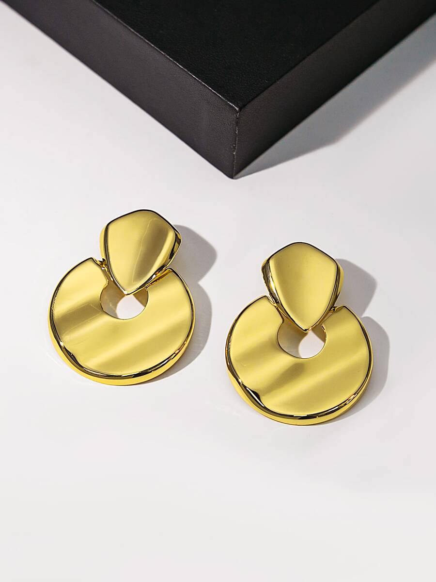 1pair Fashionable Round Stud Earrings For Women For Daily Decoration - Gold - View 1