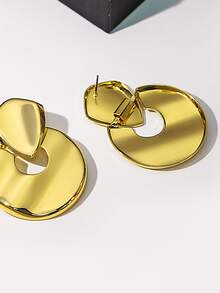 1pair Fashionable Round Stud Earrings For Women For Daily Decoration - Gold - View 3
