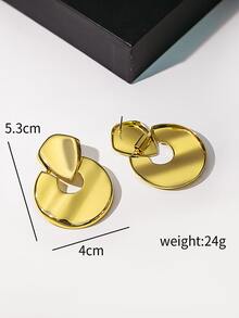 1pair Fashionable Round Stud Earrings For Women For Daily Decoration - Gold - View 4