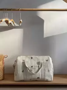 一個繡花短途旅行行李袋，容量大，輕巧可摺疊，波士頓媽咪肩背斜挎包 - 彩色 - 查看 2