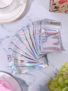 20pcs/set Plastic Gift Bag, Modern Holographic Clear Gift Packaging Bag For Party - Silver - View 1