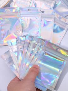 20pcs/set Plastic Gift Bag, Modern Holographic Clear Gift Packaging Bag For Party - Silver - View 2