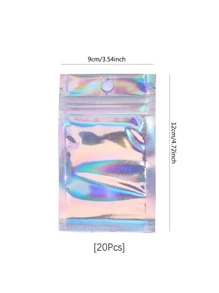 20pcs/set Plastic Gift Bag, Modern Holographic Clear Gift Packaging Bag For Party - Silver - View 3