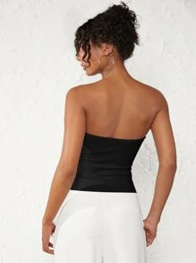 SHEIN BASICS 實心紋織管上衣 - 黑色 - 查看 2