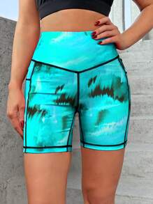 Yoga Funny Quần Shorts Thể thao Nữ Túi Cà vạt nhuộm - màu xanh lá - Xem 3