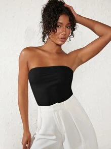 SHEIN BASICS 實心紋織管上衣 - 黑色 - 查看 5