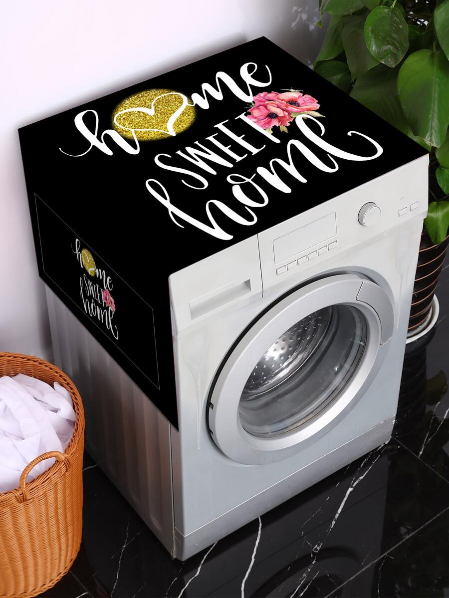 1 件织物洗衣机罩，现代花卉和字母图形洗衣机和烘干机罩，适用于学校、办公室、家庭、旅行 - 彩色 - 查看 1