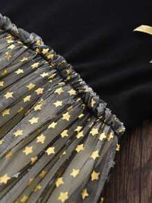 Niñas Vestido con estampado de estrella con malla ribete con fruncido con lazo delantero - Multicolor - Ver 3