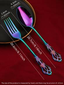 2 Piezas Set De Cuchara Y Tenedor De Relieve Hueco - Multicolor - Ver 3