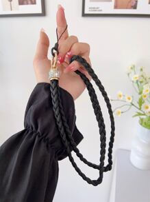 Rhinestone trang trí dây buộc điện thoại dệt - màu đen - Xem 1