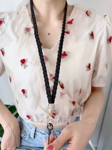 Rhinestone trang trí dây buộc điện thoại dệt - màu đen - Xem 2