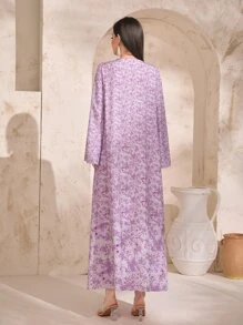 Al Najma Allover Print Trumpet Sleeve Smock Dress - Multicolor - View 2