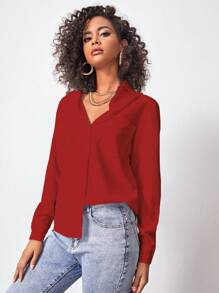 SHEIN Slayr Solid Button Front Shirt - Red - View 1