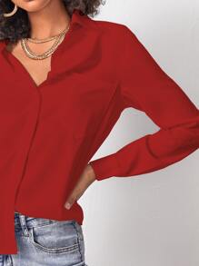 SHEIN Slayr Solid Button Front Shirt - Red - View 3