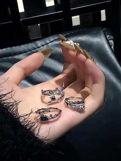 Goth 3 pièces Anneau Avec Strass