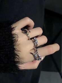 ROMWE Goth 3 piezas Anillo con diseño de diamante de imitación - Plateado - Ver 2