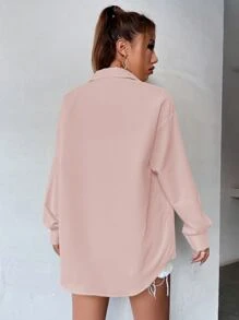 SHEIN Unity Solid Button Front Pocket Patched Drop Shoulder Shirt - Dusty Pink - View 2